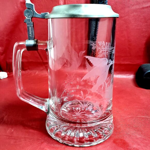 Crystal & Pewter Lidded Stein with Etched Canadian - Picture 6 of 7
